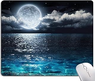 Moon Illuminating The Clear Blue Ocean Design Mouse Pad, Mouse Mat Square Waterproof Non-Slip Rubber Base MousePads for Computer Laptop Men Women Kids
