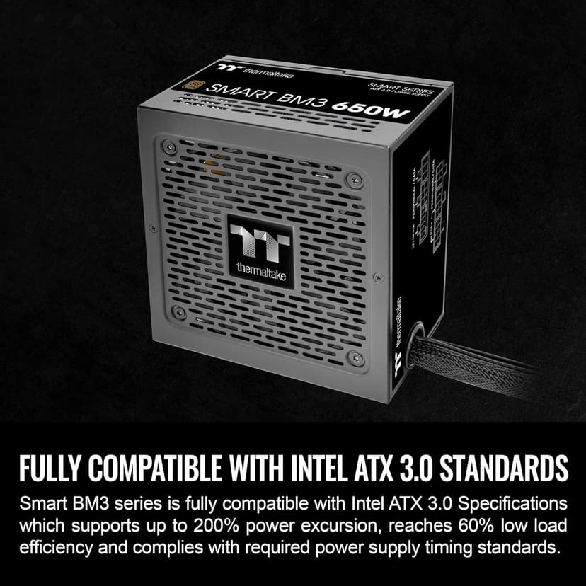 Thermaltake Smart BM3 650W 80Plus Bronze ATX 3.0 & PCIE 5.0 Ready Semi-Modular Power Supply; 105°C/221°F Japanese Capacitor; 5 Year Warranty; PS-SPD-0650MNFABU-3