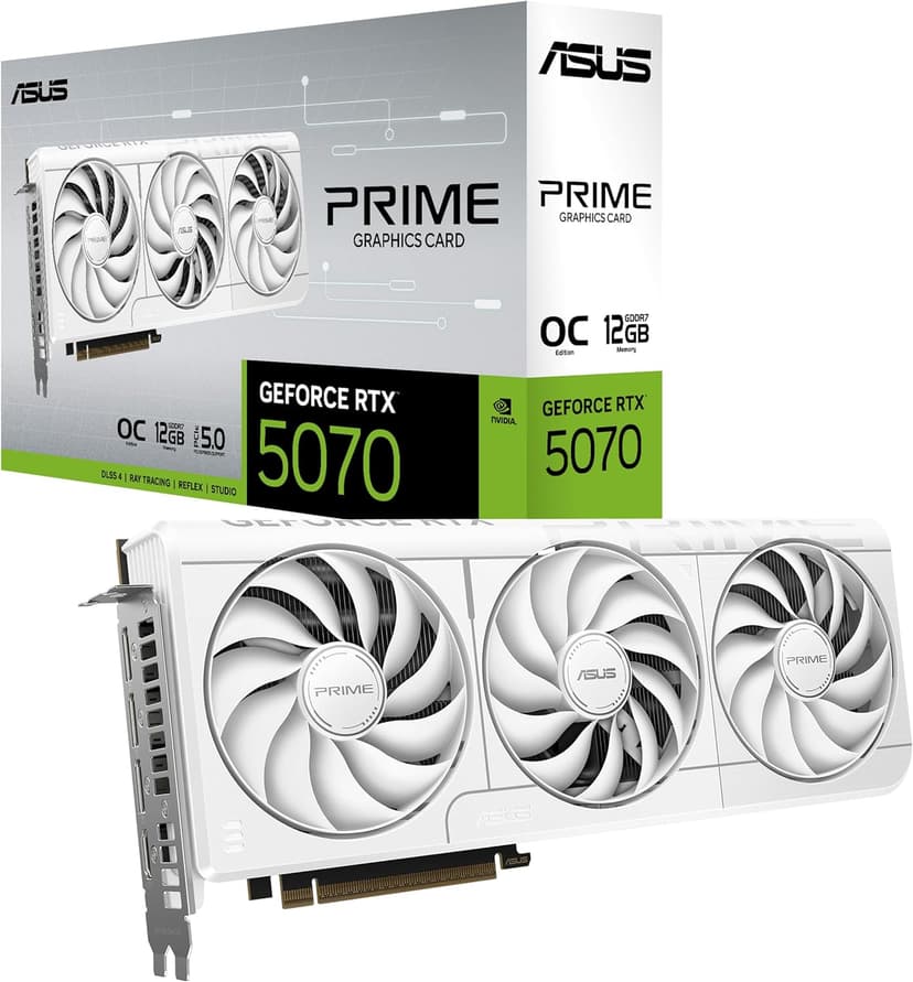 ASUS The SFF-Ready Prime GeForce RTX™ 5070 12GB GDDR7 White OC Edition Graphics Card (PCIe® 5.0, 12GB GDDR7, HDMI®/DP 2.1, 2.5-Slot, Axial-tech Fans, Dual BIOS)