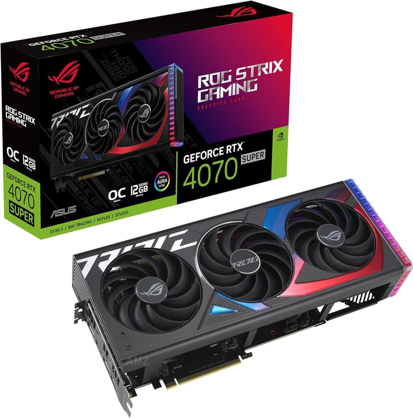 ASUS ROG Strix GeForce RTX 4070 Super OC Edition Gaming Graphics Card (PCIe 4.0, 12GB GDDR6X, DLSS 3, HDMI 2.1a, DisplayPort 1.4a, Massive Vented Backplate, Power Sensing, Aura Sync)