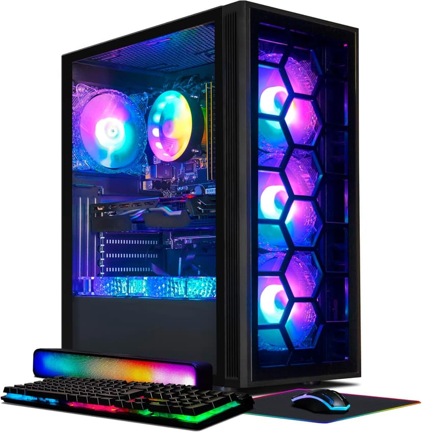 STGAubron Gaming PC Desktop, GeForce RTX 2060 6G GDDR6, Intel Core i7 up to 3.9 GHz, 16G RAM, 512G SSD, WiFi, BT 5.0, RGB Fan x6, RGB BT Sound Bar, Windows 10 Home
