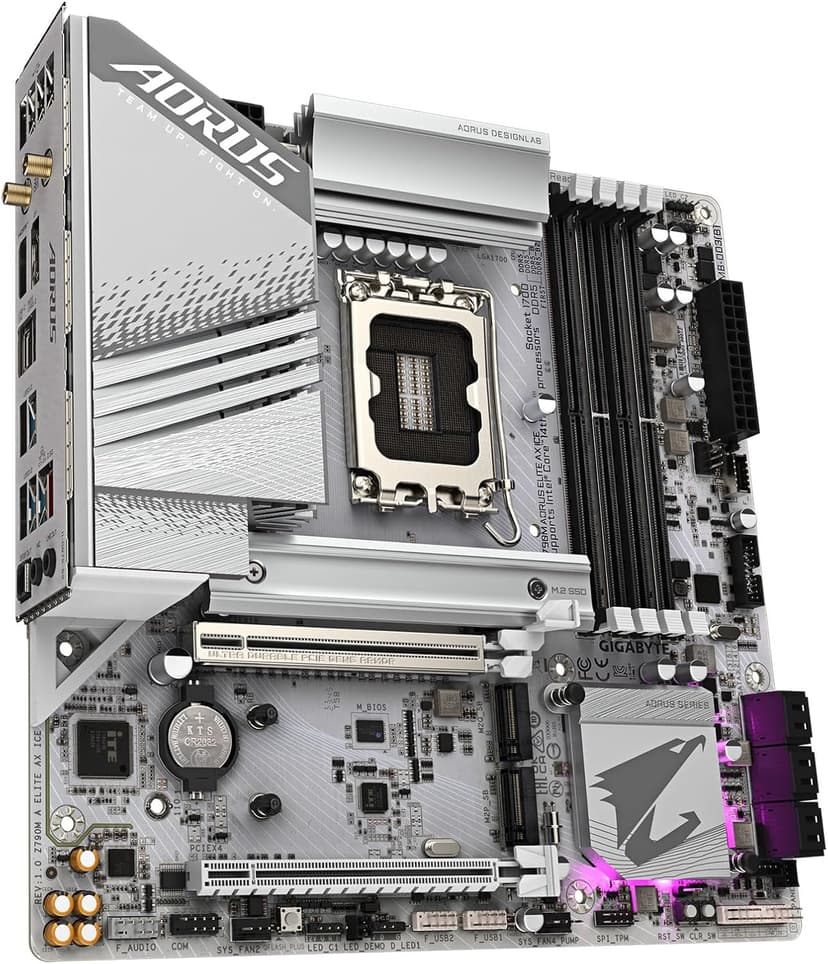 GIGABYTE Z790M AORUS Elite AX ICE LGA 1700 Intel Z790 M-ATX Motherboard with DDR5, Triple M.2, PCIe 5.0, USB 3.2 Gen2X2 Type-C, Intel Wi-Fi 6E, 2.5GbE LAN, Q-Flash Plus, EZ-Latch Plus