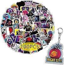 Pounchi City Game Stickers (100 Pcs with Keychain Pendant) Video Game PVC Sticker, Gifts for Laptop Water Bottle Skateboard Party Supplies Decorations Teens Kids