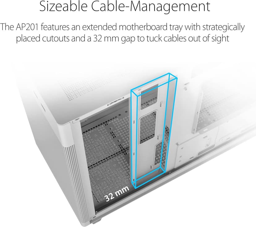 ASUS Prime AP201 33-Liter MicroATX White case with Tool-Free Side Panels and a Quasi-Filter mesh, with Support for 360 mm Coolers, Graphics Cards up to 338 mm Long, and Standard ATX PSUs