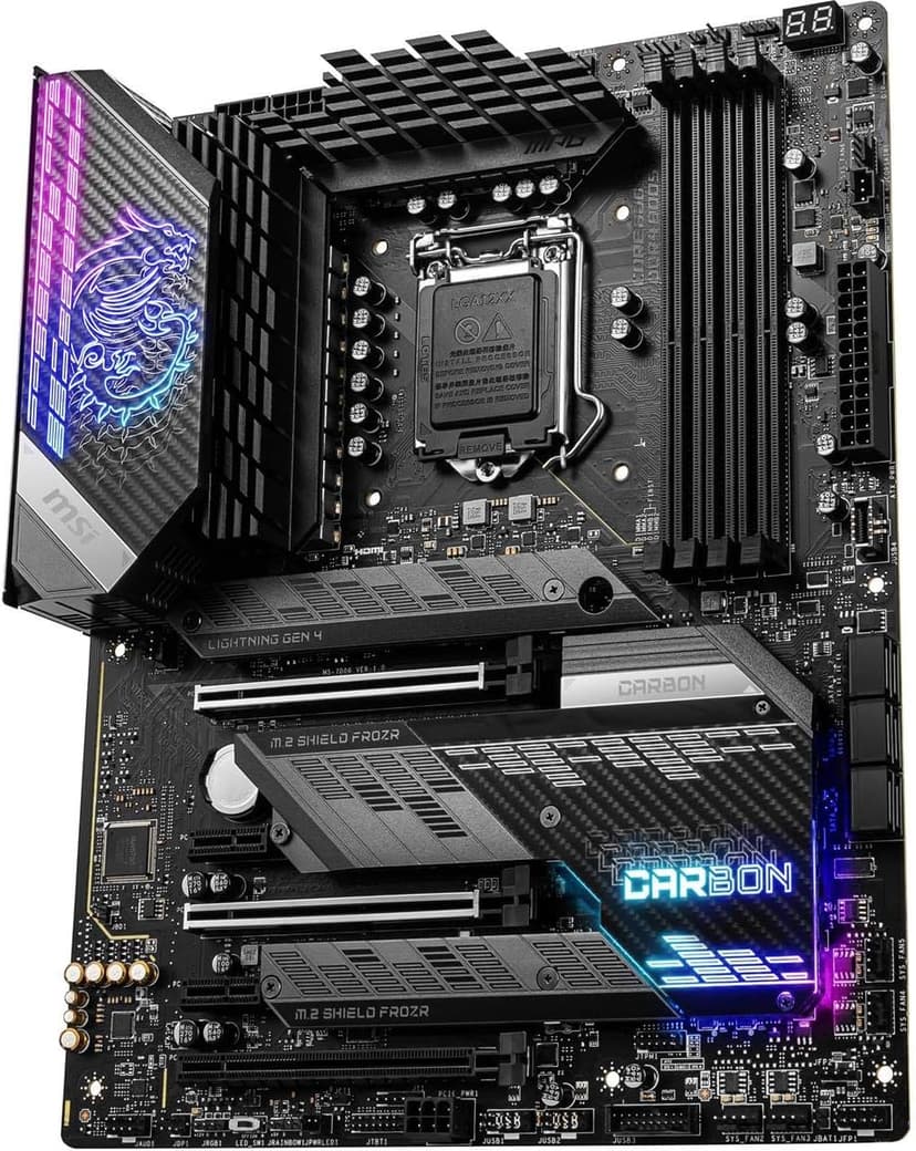 MSI MPG Z590 Gaming Carbon WiFi Gaming Motherboard (ATX, 11th/10th Gen Intel Core, LGA 1200 Socket, DDR4, PCIe 4, CFX, M.2 Slots, USB 3.2 Gen 2, Wi-Fi 6E, DP/HDMI, Mystic Light RGB)