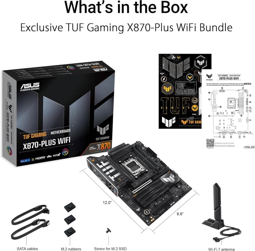 ASUS TUF Gaming X870-PLUS WiFi AMD AM5 X870 ATX Motherboard, 16+2+1, 80A SPS Power Stages, DDR5, PCIe 5.0 Ready, Four M.2 Slots, Wi-Fi 7, 2.5Gb LAN, HDMI, USB4® 40Gbps, SATA 6 Gbps, USB 20Gbps Type-C