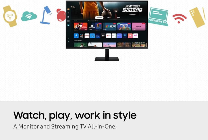 SAMSUNG 32-Inch M7 (M70D) Series 4K UHD Smart Monitor with Streaming TV, Speakers, HDR10, USB-C, Multiple Ports, Gaming Hub, SolarCell Remote, Vision Accessibility Tools, LS32DM702UNXGO, 2024, Black
