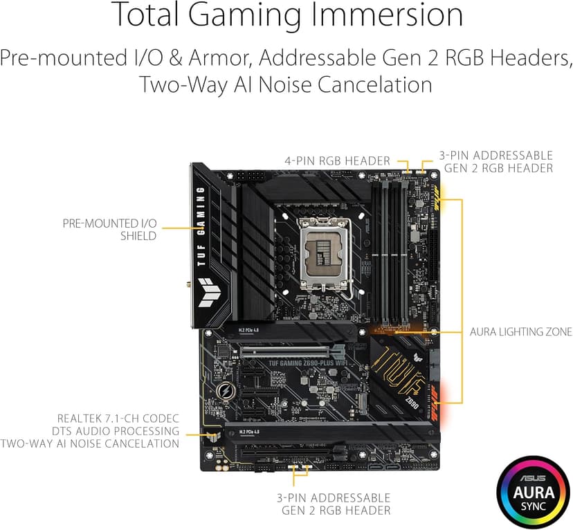 ASUS TUF Gaming Z690-PLUS WiFi Socket LGA1700/ Intel Z690/ DDR5/ WiFi&Bluetooth/ SATA3&USB3.2/ M.2/ ATX Motherboard