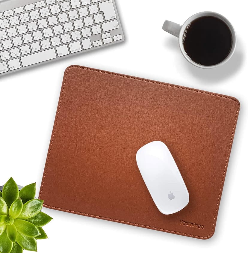 Leather Mouse Pad - Wood Mouse Pad, Double Side Mouse Pad with Stitched Edge, Waterproof Ultra Thin Mouse Pad for Computers, Laptop, Office & Home, 10.2 x 8.3 Inch, 1 Pack (Brown)