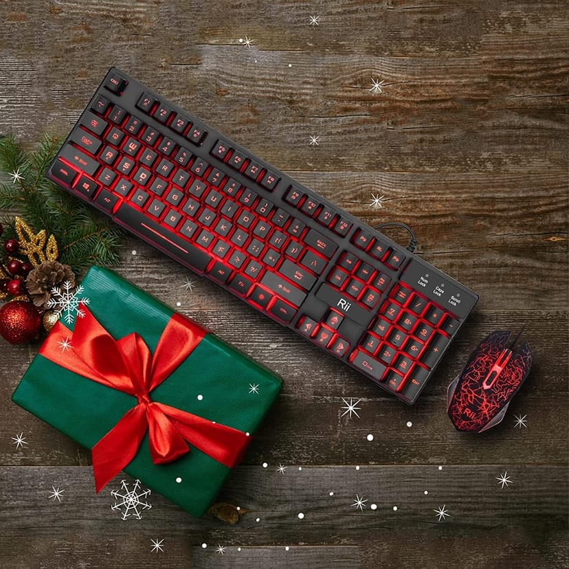 Rii Gaming Keyboard and Mouse Set, 3-LED Backlit Mechanical Feel Business Office Keyboard, Colorful Breathing Backlit Mouse for Working or Primer Gaming, Office Device (RK108)