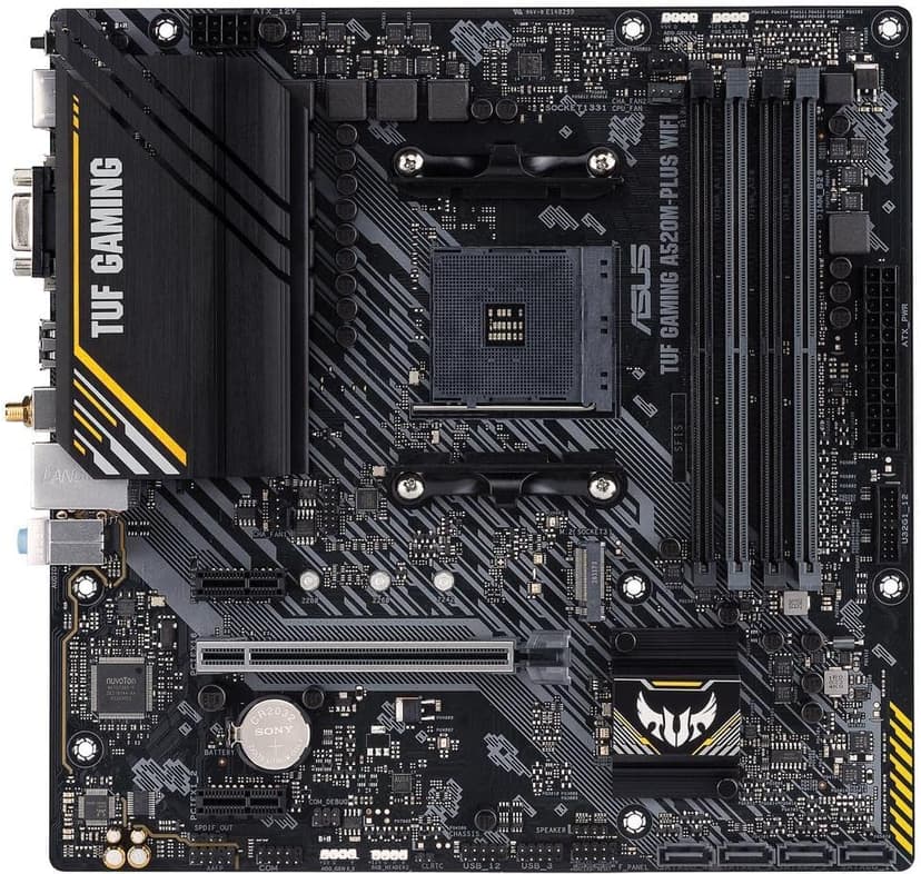 ASUS TUF Gaming A520M-PLUS (WiFi) AMD AM4 (3rd Gen Ryzen™) microATX Motherboard (M.2 Support, 802.11ac Wi-Fi, DisplayPort, HDMI, D-Sub, USB 3.2 Gen 1 Type-A and Aura Addressable Gen 2 headers)