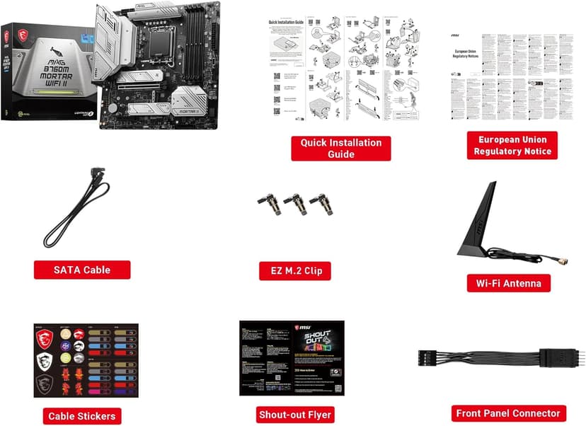 MSI MAG B760M Mortar WiFi II Gaming Motherboard (Supports 12th/13th/14th Gen Intel Processors, LGA 1700, DDR5, PCIe 5.0, M.2, 2.5Gbps LAN, USB 3.2 Gen2, HDMI/DP, Wi-Fi 6E, Bluetooth 5.3, mATX)