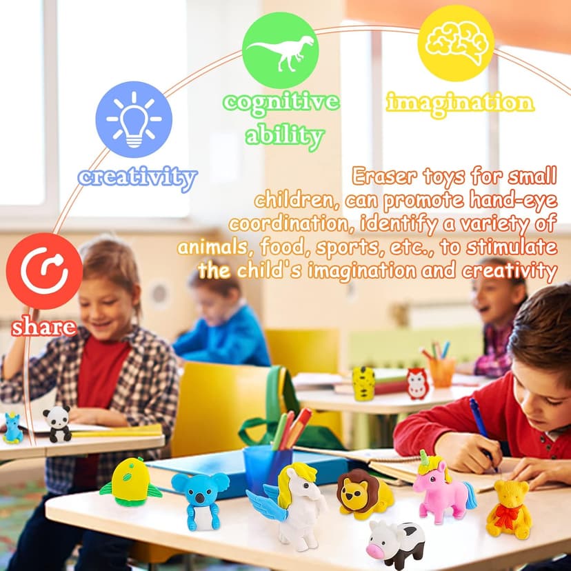 60Pcs Animal Erasers Desk Pets for Kids Animal Pencil Erasers Bulk Puzzle Eraser Toys Gifts for Classroom Prizes,Game Reward,Treasure Box,Easter Egg Fillers,Goodie Bag Stuffers,Party Favors