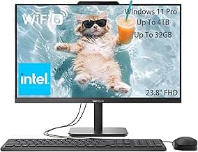 Lenovo 23.8" FHD All-in-One Desktop Computer for Home & Business, Intel N100 (up to 3.4 GHz), 32GB RAM, 1TB SSD, Intel UHD Graphics, RJ45, Bluetooth, HDMI, Wi-Fi, Keyboard & Mouse, Windows 11 Pro