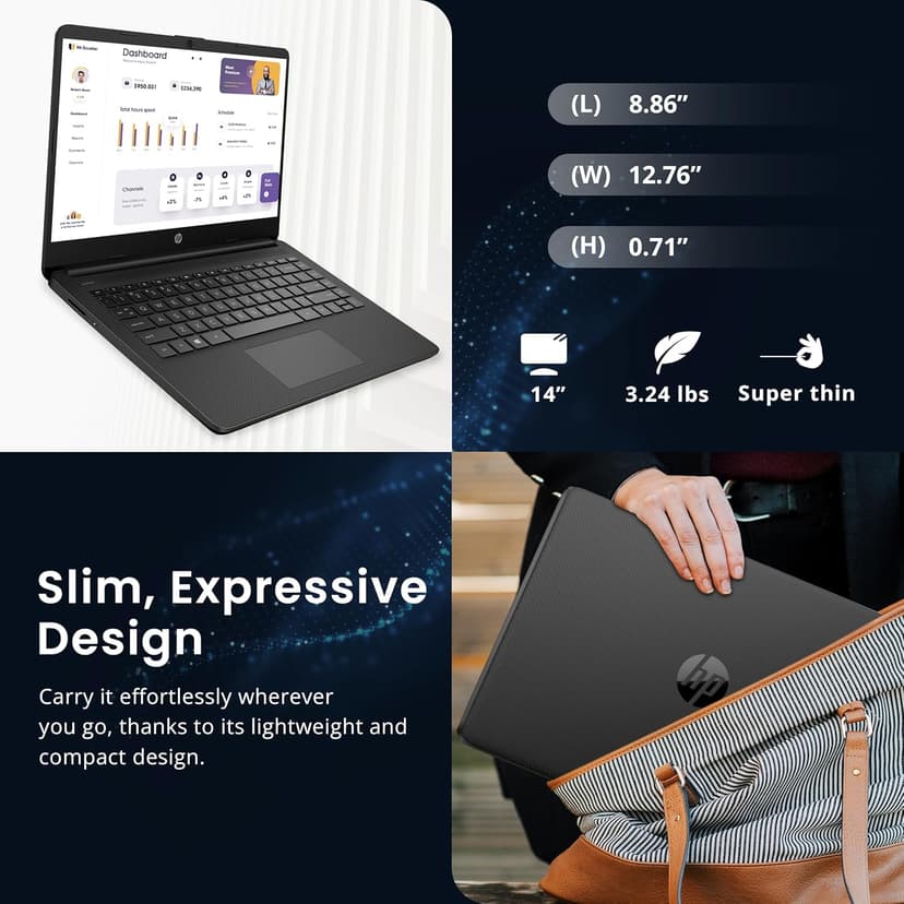 HP Flagship 14" HD Laptop with 1 Year Office 365 | 16GB RAM | 1.28TB Storage(128GB EMMC & 160GB Docking Station Set & 1TB Cloud Storage) | Intel 4-Core Processor | Webcam | Wi-Fi | Windows 11 | Black