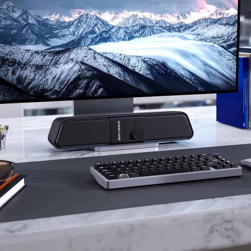 SENZER CS20 2 in 1 Bluetooth Computer Speakers for Desktop, USB Plug & Play Clear Sound PC Speakers with RGB Light, Monitor Sound Bar with Volume Knob, Gaming Speaker for PC Laptop Phone Tablet