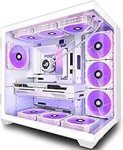 ANSAITE PC CASE ATX 9 PWM ARGB Fans Pre-Installed, Mid-Tower Gaming PC Case, Panoramic Tempered Glass White Computer Case with Type-C,360mm Radiator Support,W9