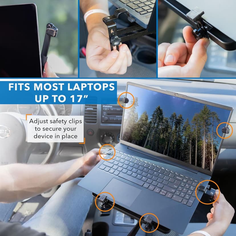 Mount-It! Universal Vehicle Laptop Mount for Cars, Trucks & Vans – No-Drill Installation, Adjustable Height, Full Motion Swivel, and Cooling Tray for Laptops Up to 17"
