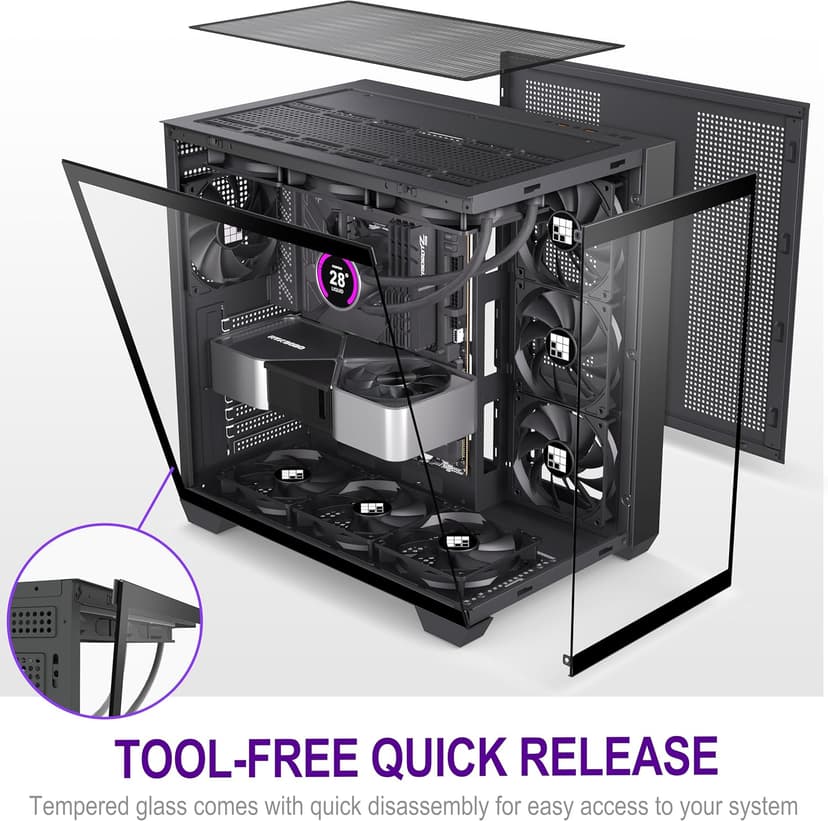 F300 (2025) PC Case - Pre-Installed 4 No RGB Fan, ATX Mid-Tower Gaming PC Case, 270° Panoramic Glass with Type-C, FOIFKIN (Black)
