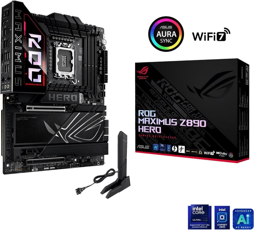 ASUS ROG Maximus Z890 Hero Intel® Z890 LGA 1851 ATX Motherboard, Advanced AI PC-Ready, 22+2+1+2 Stages, DDR5, WiFi 7, 3X PCIe® 5.0 M.2, Thunderbolt™ 4, USB Type-C®, AI Overclocking/Cooling/Networking