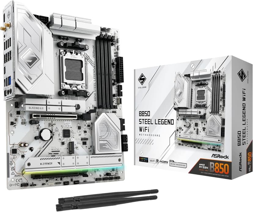 ASRock AMD B850 Steel Legend WiFi 7 Socket AM5 Ryzen 9000, 8000 and 7000 Series DDR5 up to 8000+ (OC) MHz 256GB ATX Motherboard M.2 SATA3 6.0 Gb/s PCIe 5.0 1 HDMI