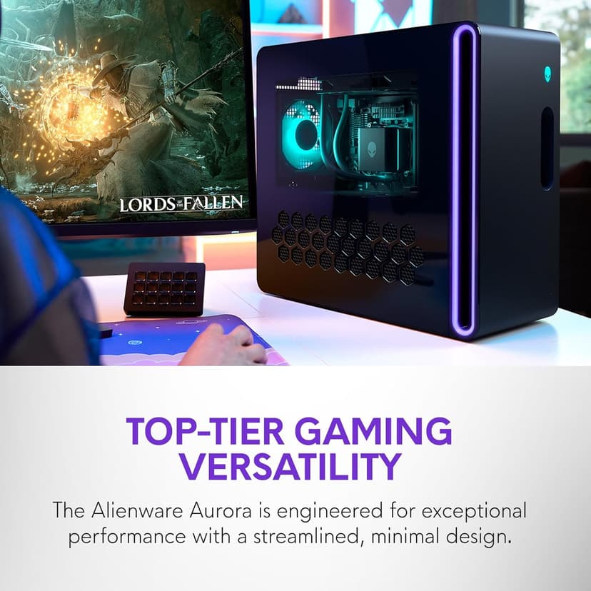 Alienware Aurora Gaming Desktop ACT1250 - Intel Core Ultra 9 285 Processor, Liquid Cooled, NVIDIA GeForce RTX 5080, 32GB DDR5 RAM, 1TB SSD, 1000W Platinum Rated PSU, Win 11 Home - Clear Panel