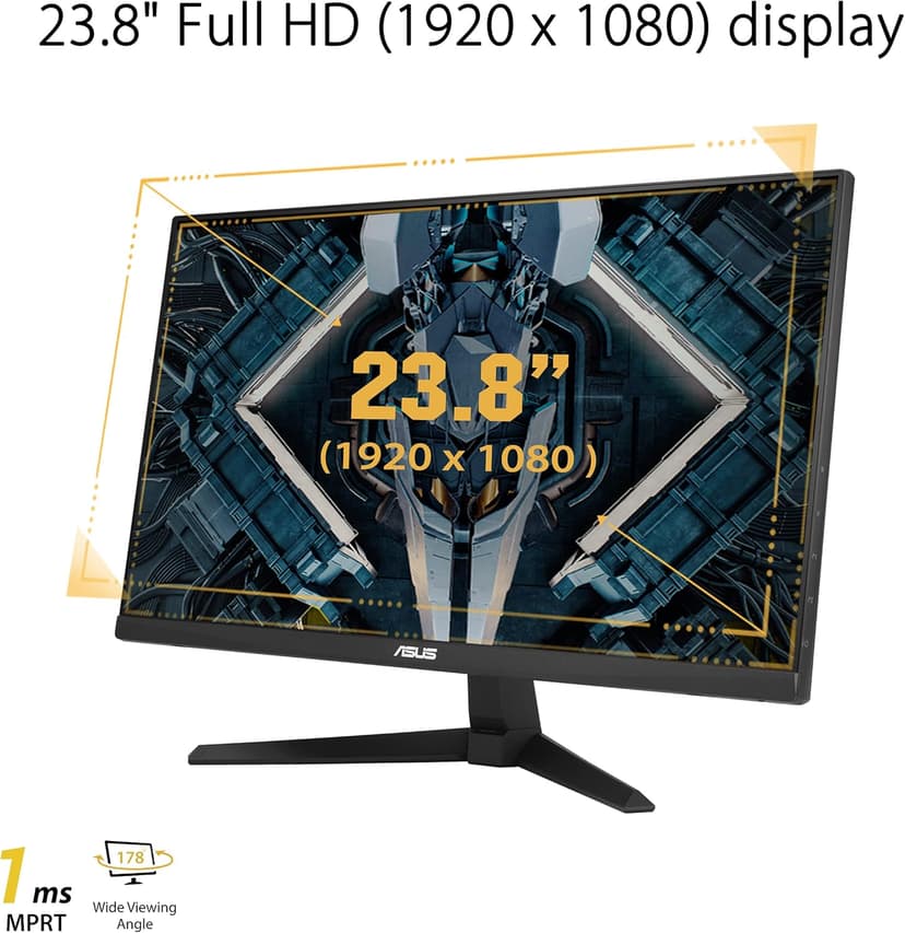 ASUS TUF Gaming 24” 1080P Monitor (VG247Q1A) - Full HD, 165Hz (Supports 144Hz), 1ms, Extreme Low Motion Blur, Adaptive-sync, FreeSync Premium, Shadow Boost, Speakers, Eye Care, HDMI, DisplayPort