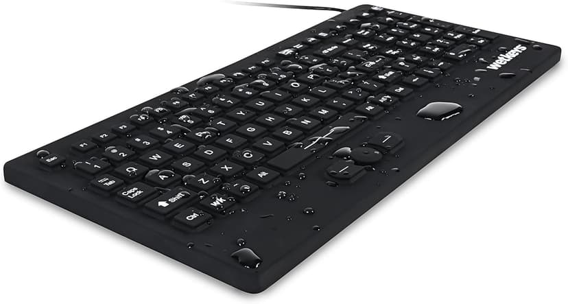 WetKeys "Rugged-Point Industrial-Grade Heavy-Duty Full-Size Washable Keyboard with Track-Pointer and ON/Off Switch (USB) (Black) | KBWKRC105SPi-BK