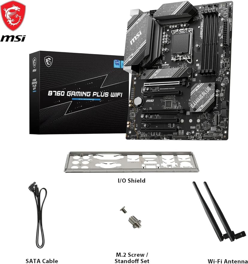 MSI B760 Gaming Plus WiFi V1 Motherboard, ATX - Supports Intel 14th, 13th & 12th Gen Core Processors, LGA 1700 - DDR5 Memory Boost 6800+MHz/OC, 2 x PCIe 4.0 x16, 2 x M.2 Gen4, 2.5G LAN, Wi-Fi 6E