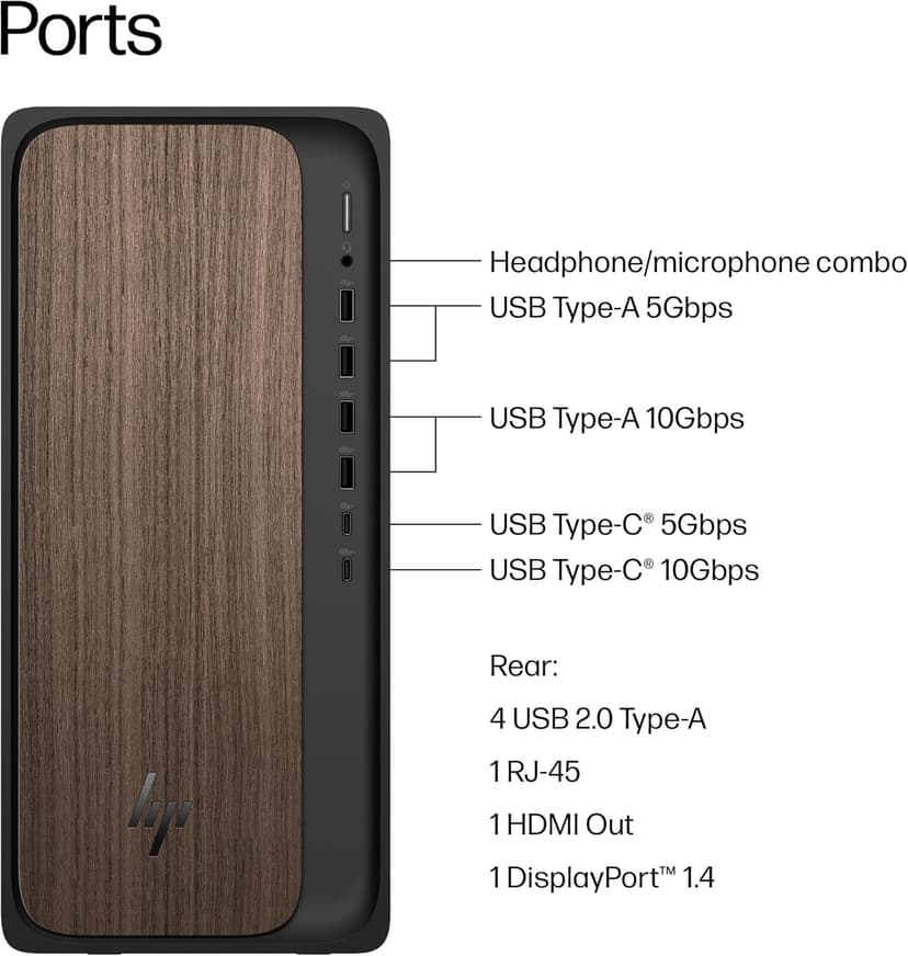 HP OmniDesk Desktop PC, Intel Core Ultra 7 265, 32 GB RAM, 2 TB SSD, Intel Graphics, Windows 11 Home, Microsoft Copilot, Dark Wood, M03-0060 (2025)