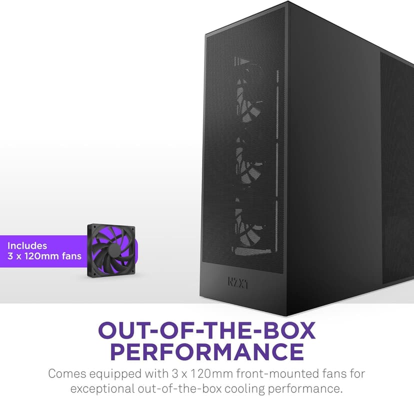 NZXT H7 Flow 2024 - Mid-Tower ATX Airflow Case - Includes Pre-Installed 3 x 120mm Fans - Supports Bottom Fans for Dedicated GPU Cooling - Cable Management - Black
