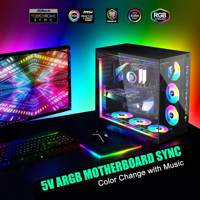 GIM KB-14 RGB PC Light Strip for Gaming Case, Magnetic Addressable LED PC Strip Kit, 5V ARGB 3Pin Header for Asus Aura, Asrock LED, Gigabyte RGB Fusion, MSI Mystic Light- 0.98ft