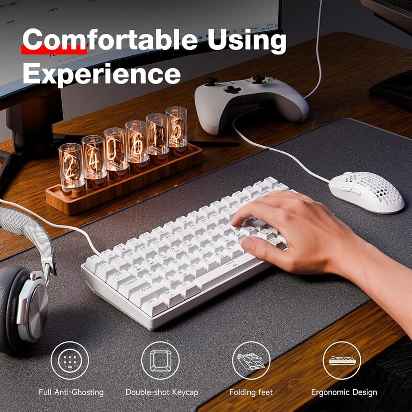 TMKB T84SE Gaming Keyboard, 75% Mechanical Gaming Keyboard with Linear Red Switch, Ice Blue LED Backlit, Detachable USB-C, Full Anti-Ghosting for Gaming/Typing/PC/Laptop/Win/Mac, US Layout, White