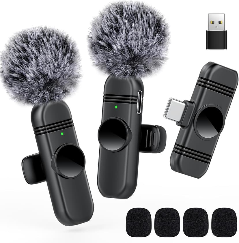 Type C Wireless Lavalier Microphone for iPhone 15,Android and Laptop,Tablet,PC,Clip on Microphone with Noise Reduction for Video Recording,Vlog,Interviews,Live Streaming,Podcast,TikTok,YouTube 2 Pack