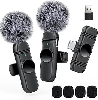 Type C Wireless Lavalier Microphone for iPhone 15,Android and Laptop,Tablet,PC,Clip on Microphone with Noise Reduction for Video Recording,Vlog,Interviews,Live Streaming,Podcast,TikTok,YouTube 2 Pack
