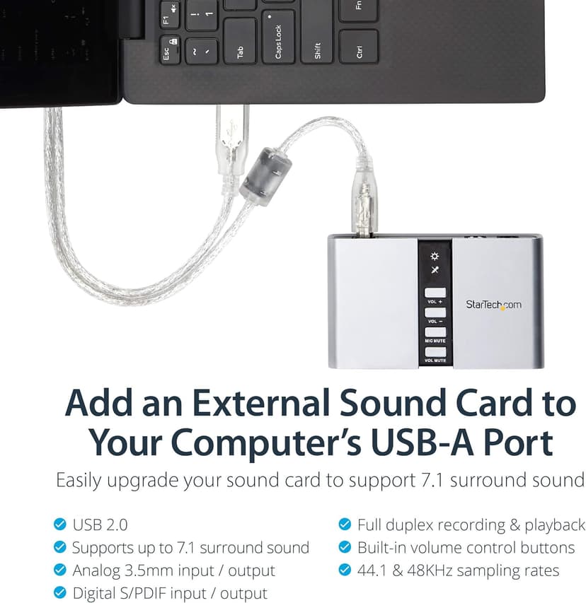 StarTech.com 7.1 USB Sound Card - External Sound Card for Laptop with SPDIF Digital Audio - Sound Card for PC - Silver (ICUSBAUDIO7D)