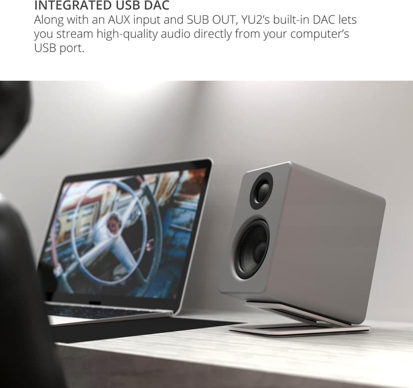 Kanto YU2MG PC Gaming Desktop Speakers | 3" Composite Drivers | 3/4" Silk Dome Tweeter | Class D Amplifier | 100 Watts | Built-in USB DAC | Subwoofer Output | Pair | Matte Grey