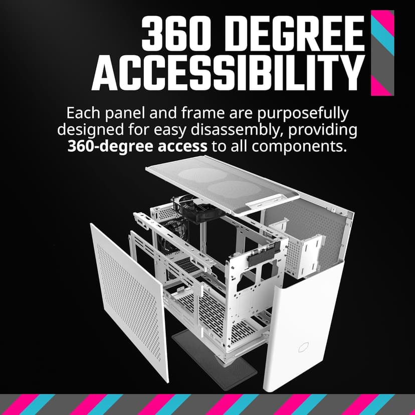 Cooler Master NR200 White Mini-ITX PC Case, 330mm Horizontal Triple-Slot Mount GPU, 240mm|280mm AIO, SFX PSU 130mm, Compatible RX 7900 XTX|4080 Super, Vented Panels, DIY