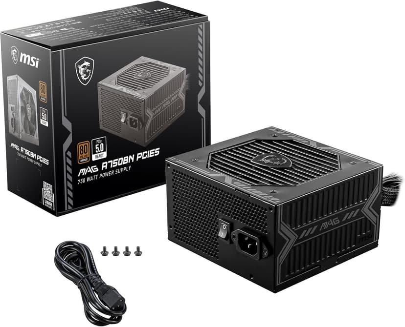 MSI MAG A750BN PCIE 5 Gaming Power Supply - PCIE 5.1 Ready - 80 Plus BronzeCertified 750w - Compact Size - ATX PSU