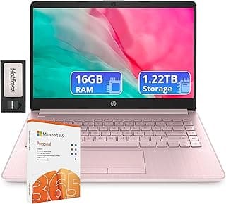 HP Flagship 14" Laptop with 1 Year Office 365 | 16GB RAM | 1.22TB Storage(64GB eMMC & 160GB Docking Station & 1TB Cloud Storage) | Intel 4-Core Processor| Webcam | Wi-Fi | Windows 11 | Pink