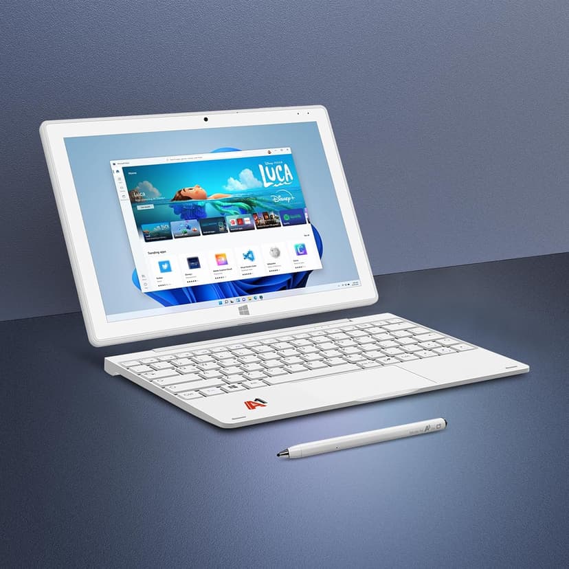 2-in-1 Detachable Touch Screen Laptop, 8GB DDR4 RAM, 128GB SSD, 10.1" Win 11 Tablet with Keyboard, Pentium N5030 (Up to 3.1GHz), Dual-Band WiFi, Bluetooth, USB 3.0, Dual Camera, White