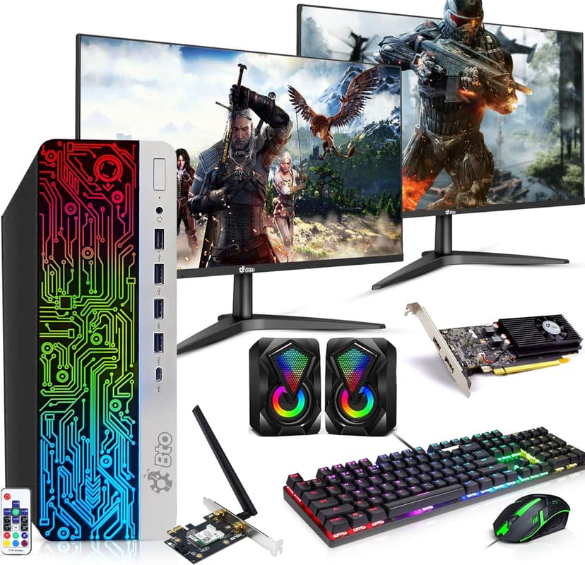 BTO G3 RGB Gaming Desktop PC – Intel i5 6500, 16GB DDR4 Ram, 512GB SSD, NVIDIA GeForce GT 1030, Dual 22-inch Monitors, Windows 10 Pro, RGB Set, Built-in WiFi, – Computer Tower for PC Gamer (Renewed)