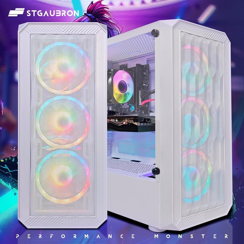 STGAubron Gaming PC Desktop Computer, AMD Ryzen 3 3200G 3.6 GHz, Radeon RX 580 8G GDDR5, 16G DDR4, 1T SSD, 600M WiFi, BT 5.0, RGB Fan x 4, Windows 11 Home
