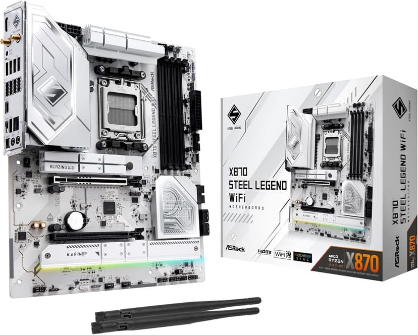 ASRock X870 Steel Legend WiFi 7 AMD Ryzen Socket AM5 ATX Motherboard DDR5 DIMMs 8000 MHz 256 GB SATA3 6.0 Gb/s USB4 M.2
