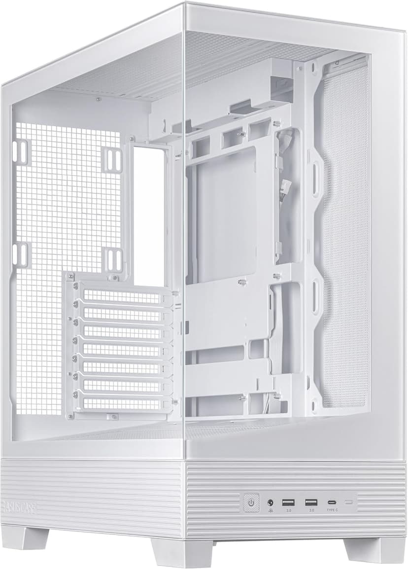 ASUS A31 White ATX Mid-Tower Gaming Case, Dual-Sided Tempered Glass, Frameless Design, BTF Hidden Connectors, 360 AIO Support, 8° Angled Base, ARGB Ready, Optimized Airflow, Seamless Cable Management