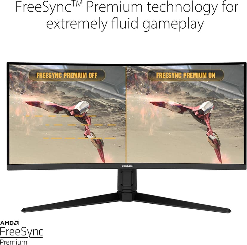 ASUS TUF 34 Inch Curved Gaming Monitor - WQHD (3440x1440), 165Hz, 1ms, Extreme Low Motion Blur, FreeSync Premium, Eye Care, Height Adjustable, DisplayHDR 400, DisplayPort, HDMI, USB - VG34VQL1B