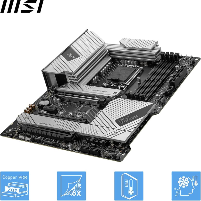 msi PRO Z790-A MAX WiFi ProSeries Motherboard (Supports 12th/13th/14th Gen Intel Processors, LGA 1700, DDR5, PCIe 5.0, M.2, SATA 6G, 2.5Gbps LAN, USB 3.2 Gen2, Wi-Fi 7, Bluetooth 5.4, ATX)
