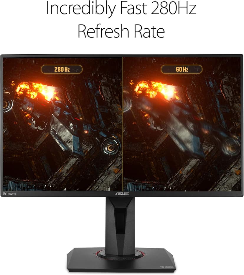 ASUS TUF Gaming VG259QM 24.5” Monitor, 1080P Full HD (1920 x 1080), Fast IPS, 280Hz, G-SYNC Compatible, Extreme Low Motion Blur Sync,1ms, DisplayHDR 400, Eye Care, DisplayPort HDMI BLACK