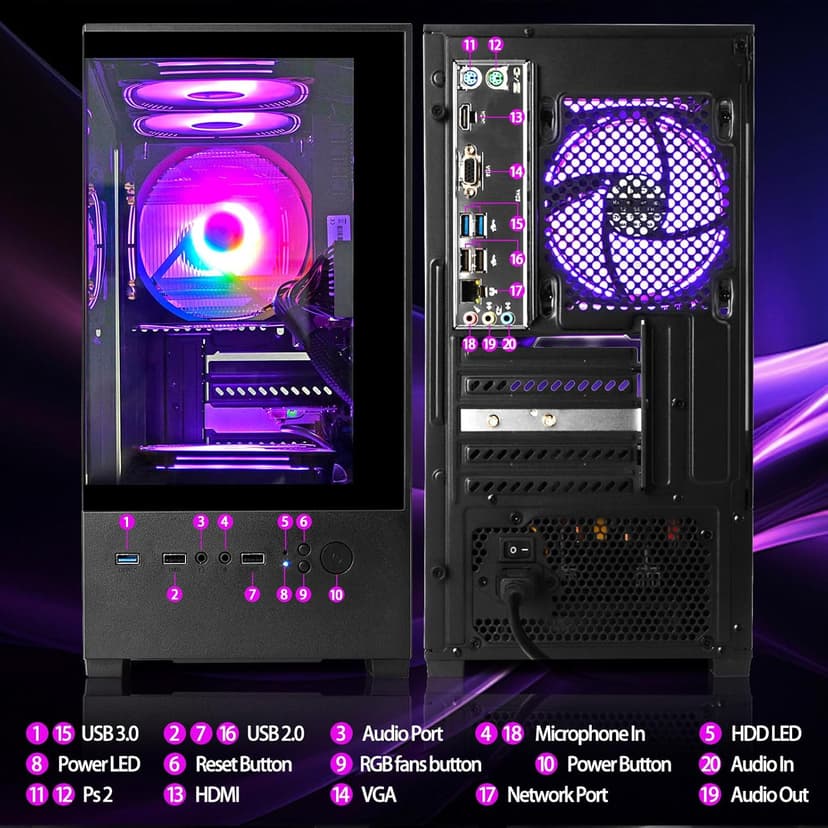 LXZ Desktop PC AMD Ryzen 7-5700G 8 core 3.9GHz, 16G DDR4 RAM, 512GB NVME SSD, Tower Computer with 400W Power Supply for Home and Office (Black)