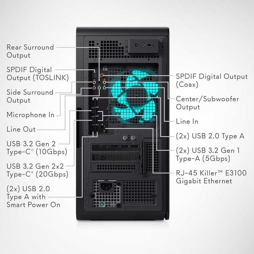 Alienware Aurora R16 Gaming Desktop - Intel Core i7-14700F Processor, 16GB DDR5 RAM, 512GB SSD + 1TB HDD, NVIDIA GeForce RTX 4060 8GB GDDR6, Windows 11 Home, Onsite Service - Black